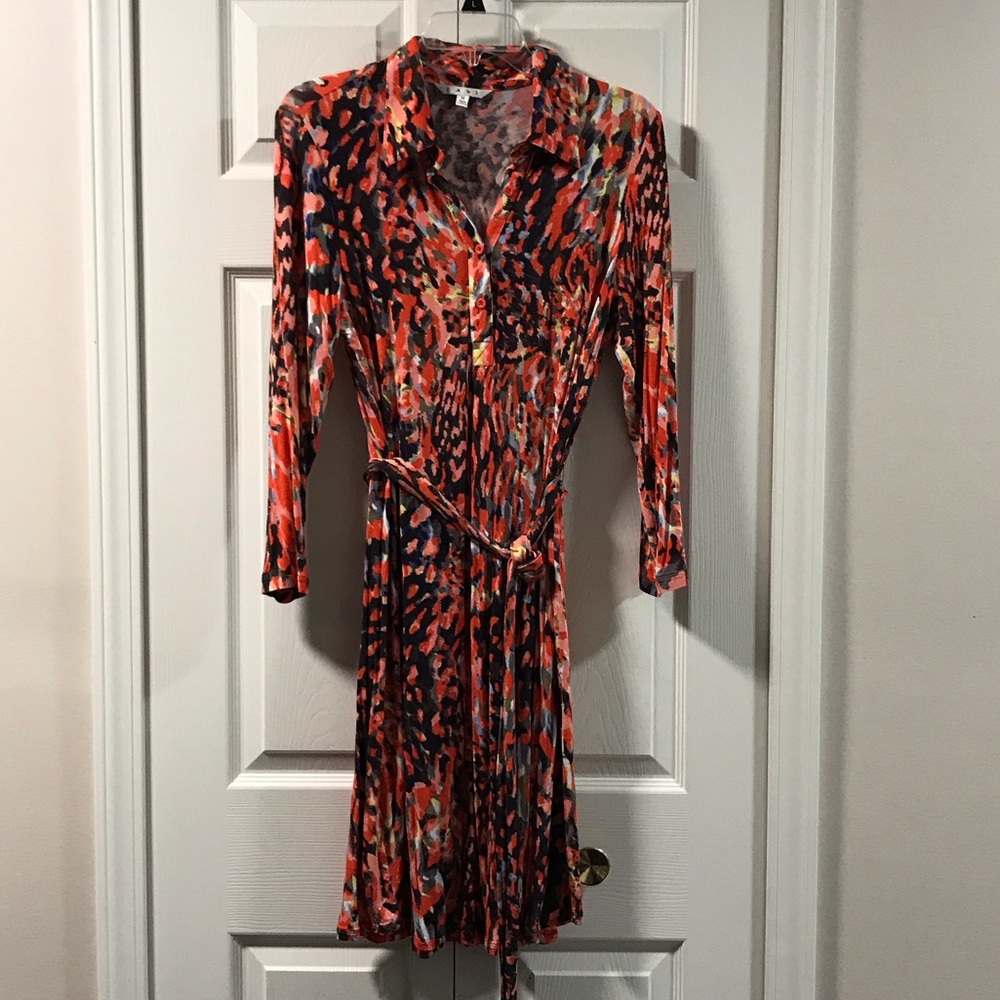 CAbi Vibrant Long Sleeve Button Down Dress - Multi Color